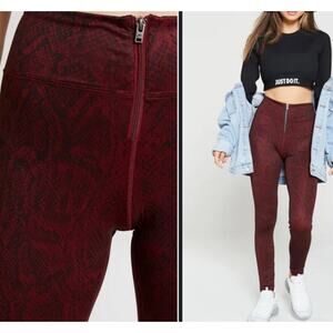Nike Paython Ankle Leggings Red Burgundy Sneak Print Front Zipper Womens Size 1X